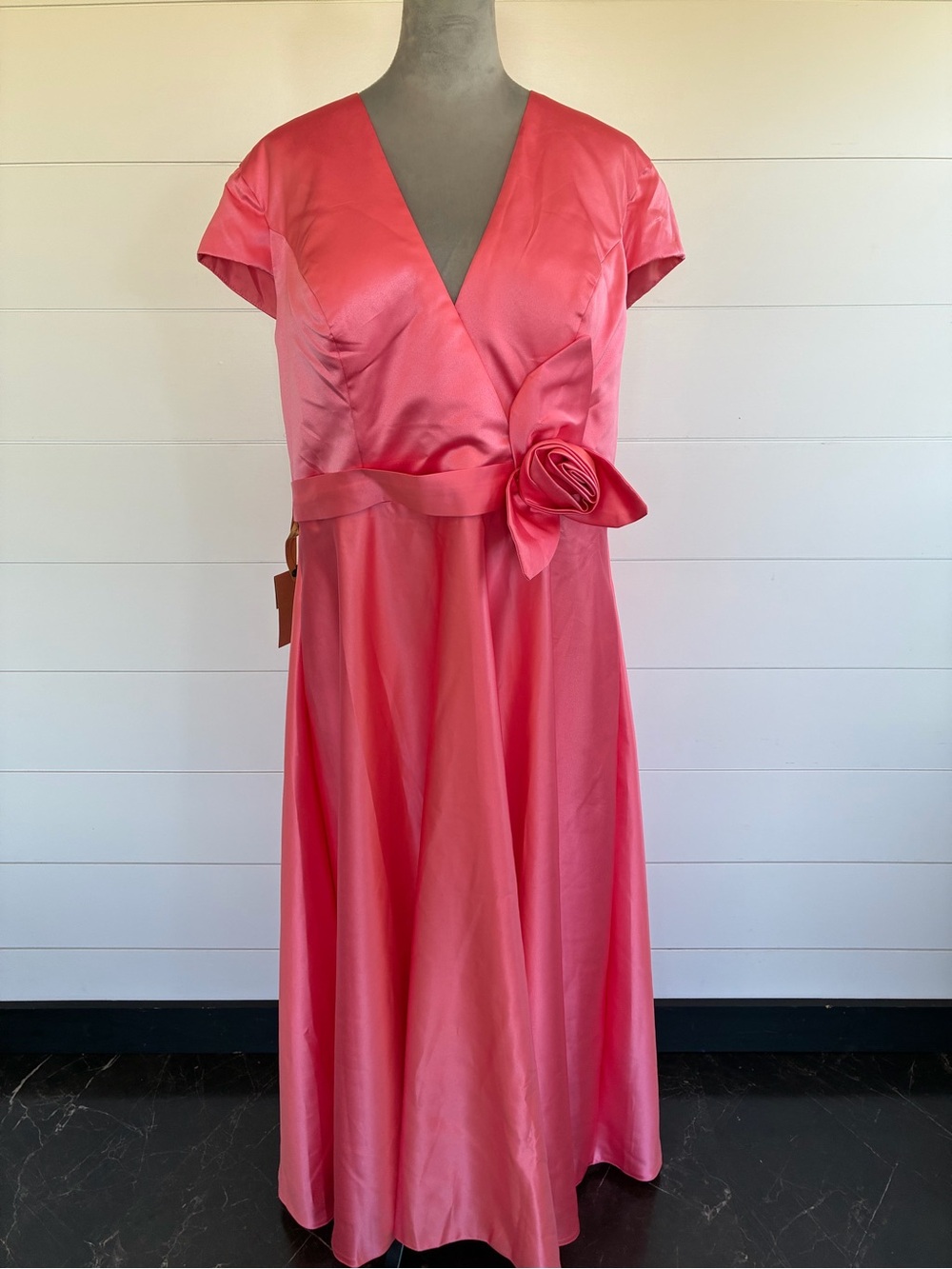 Tea Length Satin Mother of The Bride Dress 3D Flower Wedding Guest Dress Sz 20